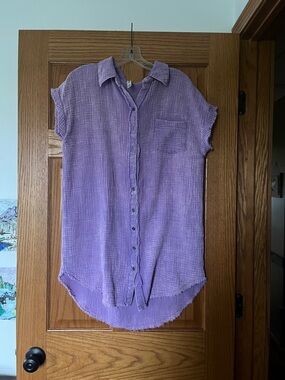 Lightweight Lavender Button-Front Shirt Dress